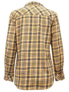 Ladies Ochre Pure Cotton Roll Sleeve Checked Shirt