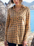 Ladies Ochre Pure Cotton Roll Sleeve Checked Shirt