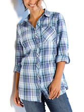 Load image into Gallery viewer, Ladies Blue &amp; Lilac Mix Plaid Checked Cotton Long Sleeve Shirt Tops
