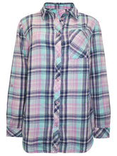 Load image into Gallery viewer, Ladies Turquoise Multi Plaid Button Cotton Plus Size Long Sleeve Shirt Tops
