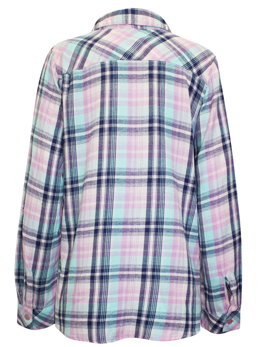Ladies Turquoise Multi Plaid Button Cotton Plus Size Long Sleeve Shirt Tops