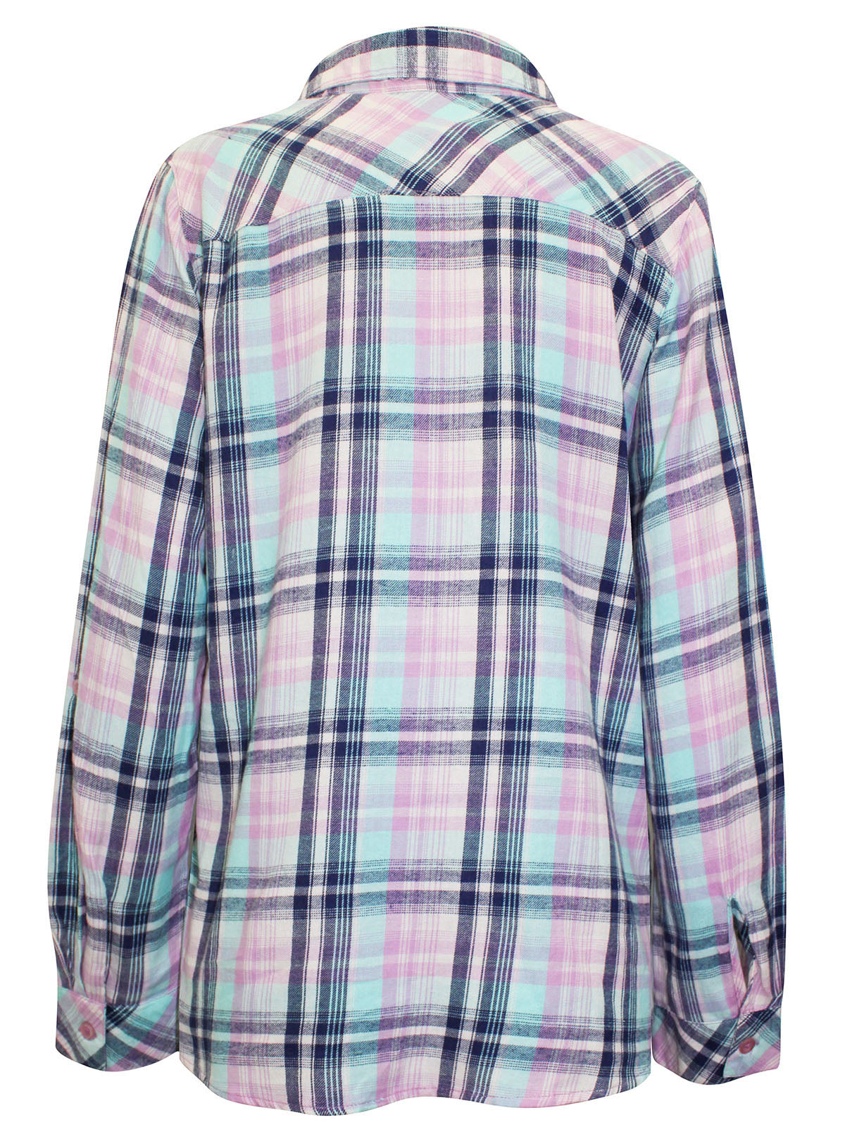 Ladies Turquoise Multi Plaid Button Cotton Plus Size Long Sleeve Shirt Tops