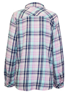Ladies Turquoise Multi Plaid Button Cotton Plus Size Long Sleeve Shirt Tops