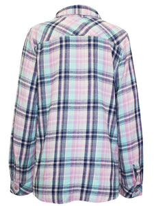 Ladies Turquoise Multi Plaid Button Cotton Plus Size Long Sleeve Shirt Tops
