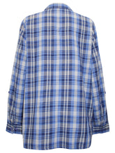 Load image into Gallery viewer, Ladies Blue &amp; Pink Mix Plaid Button Check Cotton Plus Size Long Sleeve Shirt Top
