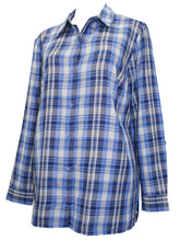 Load image into Gallery viewer, Ladies Blue &amp; Pink Mix Plaid Button Check Cotton Plus Size Long Sleeve Shirt Top
