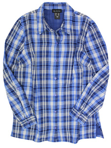 Ladies Blue & Pink Mix Plaid Button Check Cotton Plus Size Long Sleeve Shirt Top