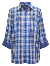 Load image into Gallery viewer, Ladies Blue &amp; Pink Mix Plaid Button Check Cotton Plus Size Long Sleeve Shirt Top
