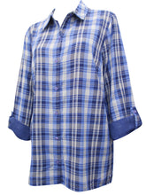 Load image into Gallery viewer, Ladies Blue &amp; Pink Mix Plaid Button Check Cotton Plus Size Long Sleeve Shirt Top
