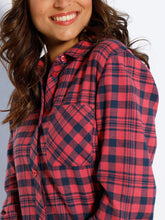 Load image into Gallery viewer, Ladies Red &amp; Black Multi Plaid Checked Cotton Long Sleeve Shirt Tops
