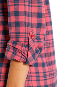 Ladies Red & Black Multi Plaid Checked Cotton Long Sleeve Shirt Tops