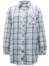 Load image into Gallery viewer, Ladies Blue Yellow Mix Plaid Button Cotton Plus Size Long Sleeve Shirt Tops
