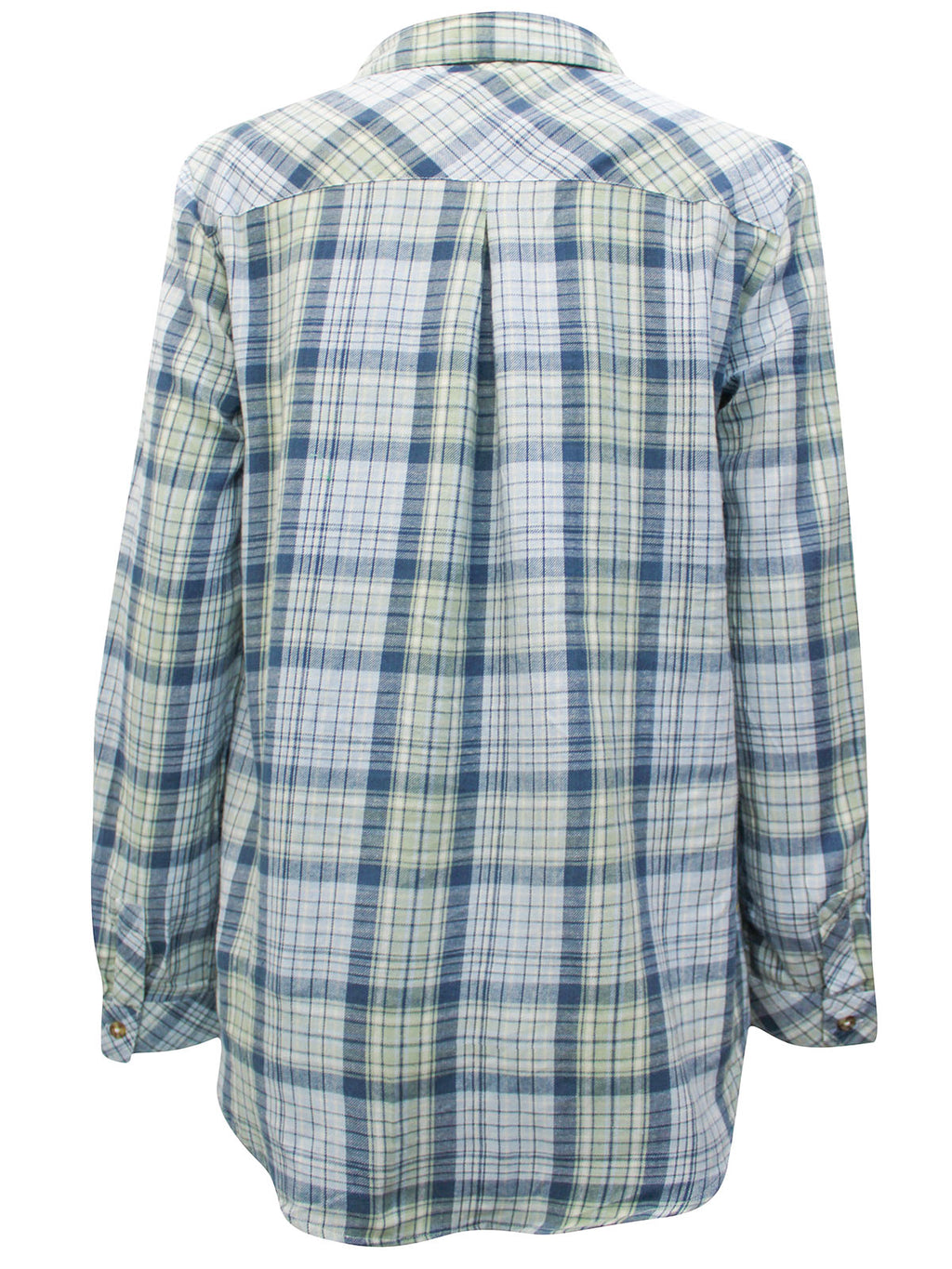 Ladies Blue Yellow Mix Plaid Button Cotton Plus Size Long Sleeve Shirt Tops