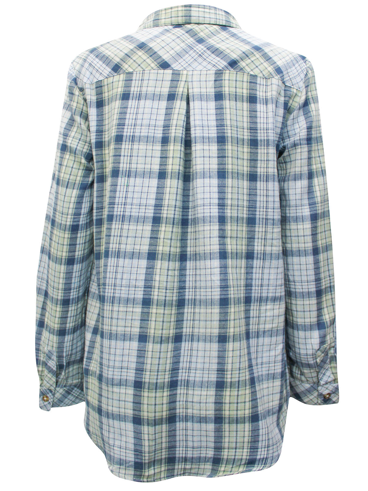 Ladies Blue Yellow Mix Plaid Button Cotton Plus Size Long Sleeve Shirt Tops