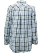 Load image into Gallery viewer, Ladies Blue Yellow Mix Plaid Button Cotton Plus Size Long Sleeve Shirt Tops
