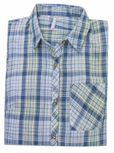 Load image into Gallery viewer, Ladies Blue Yellow Mix Plaid Button Cotton Plus Size Long Sleeve Shirt Tops
