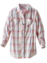 Load image into Gallery viewer, Ladies Blue &amp; Pink Mix Plaid Button Check Cotton Plus Size Long Sleeve Shirt Top
