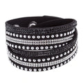 Unisex Paved Leather Rhinestone Bangle Wrap Adjustable Bracelets
