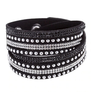 Unisex Paved Leather Rhinestone Bangle Wrap Adjustable Bracelets
