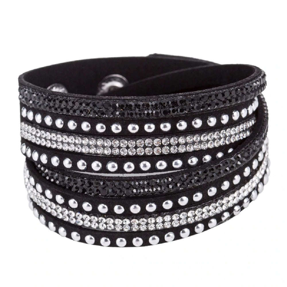 Unisex Paved Leather Rhinestone Bangle Wrap Adjustable Bracelets
