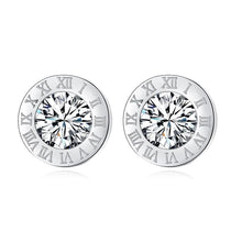 Load image into Gallery viewer, Unisex Silver Round Crystal Centre Anti Allergy Stainless Steel Numeral Earrings

