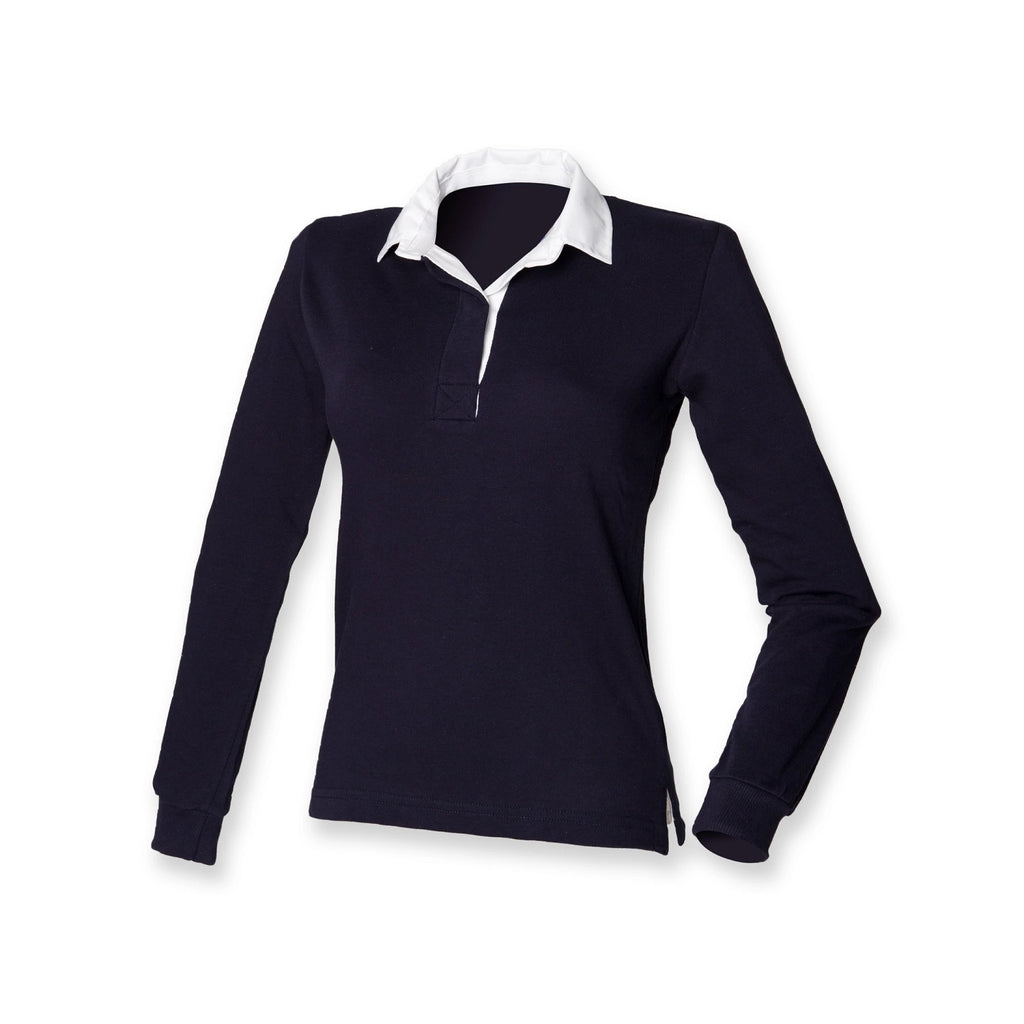 Ladies Black Front Row Long Sleeve Plain Rugby Shirt