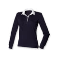 Ladies Black Front Row Long Sleeve Plain Rugby Shirt