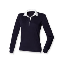 Load image into Gallery viewer, Ladies Black Front Row Long Sleeve Plain Rugby Shirt

