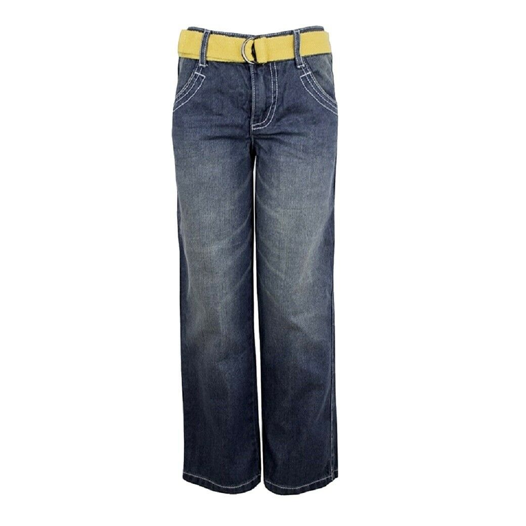 Boys Blue Faded Back Elasticated Waist Cotton Jeans Plus Belt
