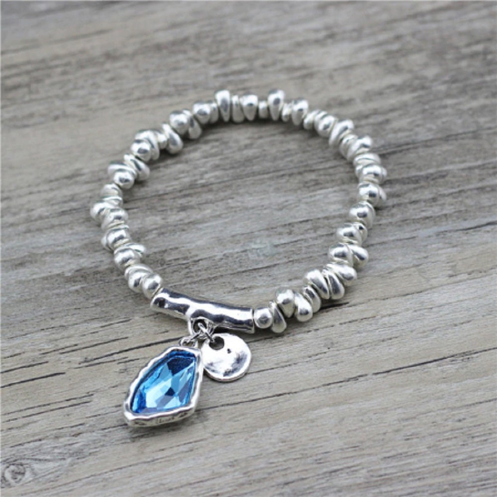 Silver Pebbles Expandable Crystal Charm Bracelets