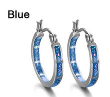 Load image into Gallery viewer, Ladies White Blue Multicolor Chakra Stainless Steel Hoop Earrings
