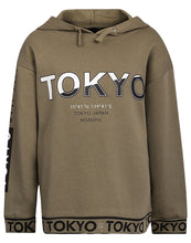 Load image into Gallery viewer, Boys Olive Green Tokyo Print Soft Fleece Inner Hoody
