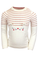 Load image into Gallery viewer, Cream &amp; Red Stripe Bunny Cotton Knitted Long Sleeve Jumper
