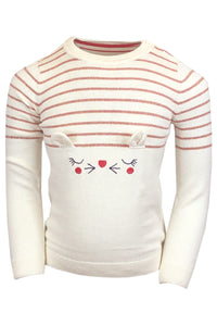 Cream & Red Stripe Bunny Cotton Knitted Long Sleeve Jumper