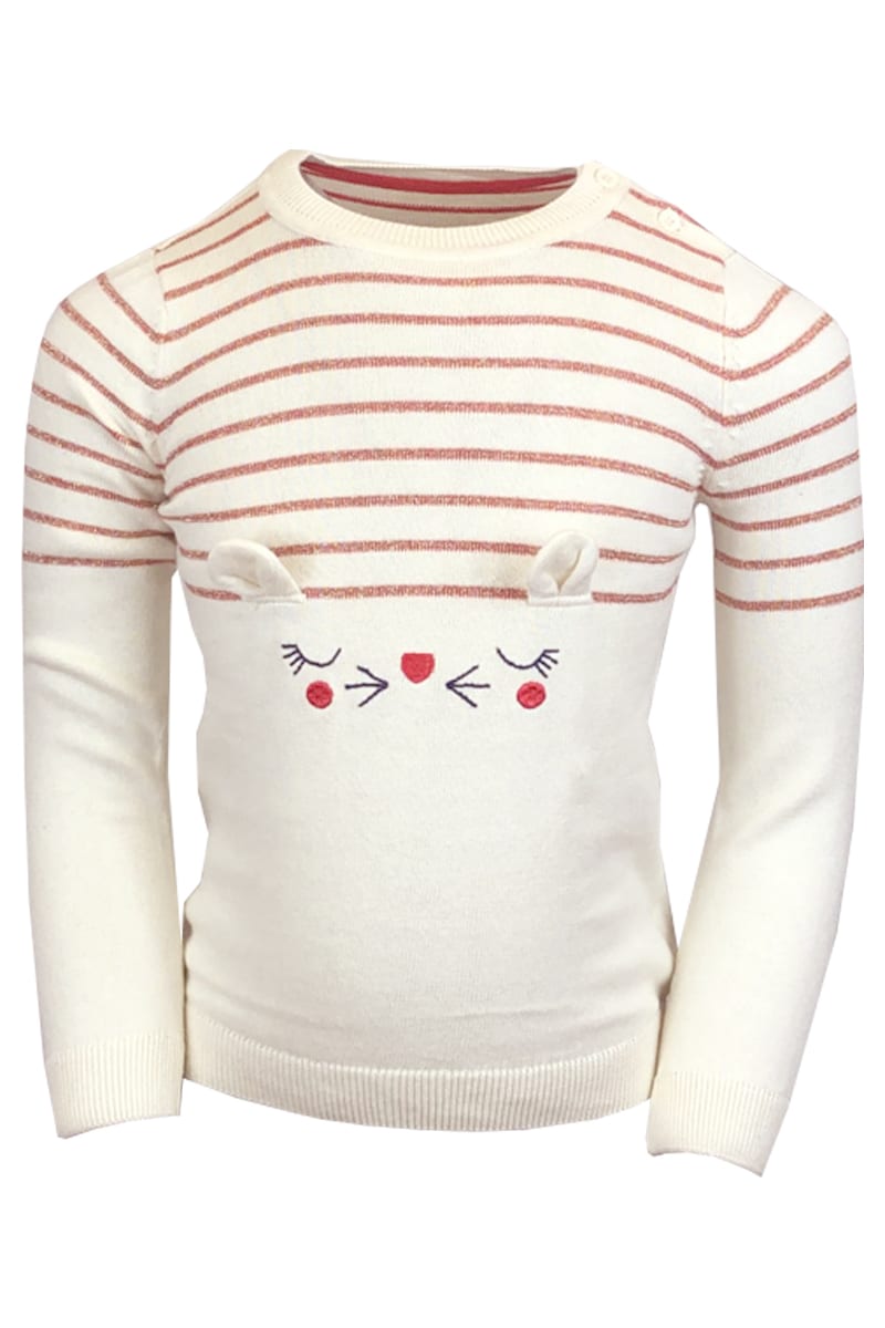 Cream & Red Stripe Bunny Cotton Knitted Long Sleeve Jumper