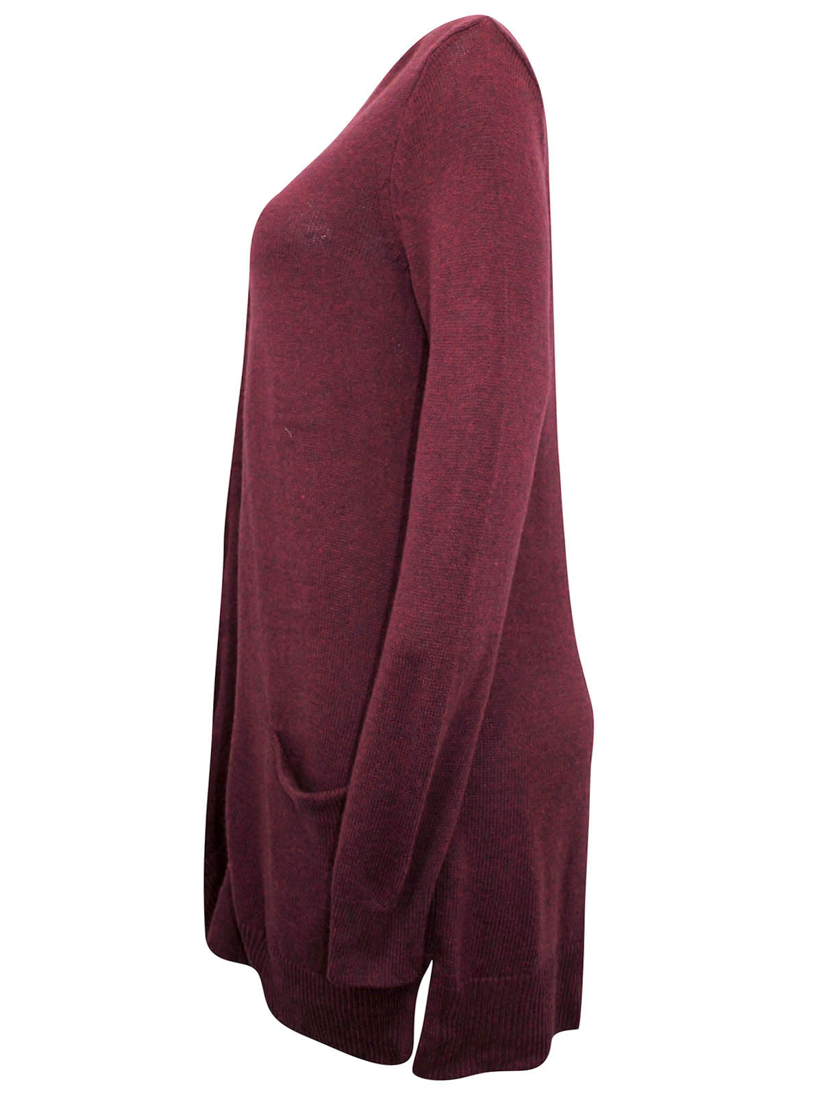 Ladies Long Line Open Front Pocket Long Sleeve Cardigan