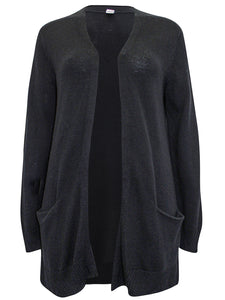 Ladies Long Line Open Front Pocket Long Sleeve Cardigan
