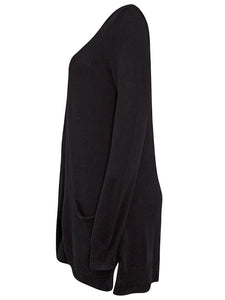 Ladies Long Line Open Front Pocket Long Sleeve Cardigan
