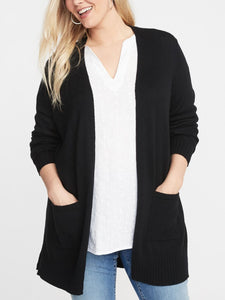 Ladies Long Line Open Front Pocket Long Sleeve Cardigan