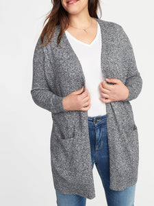 Ladies Long Line Open Front Pocket Long Sleeve Cardigan