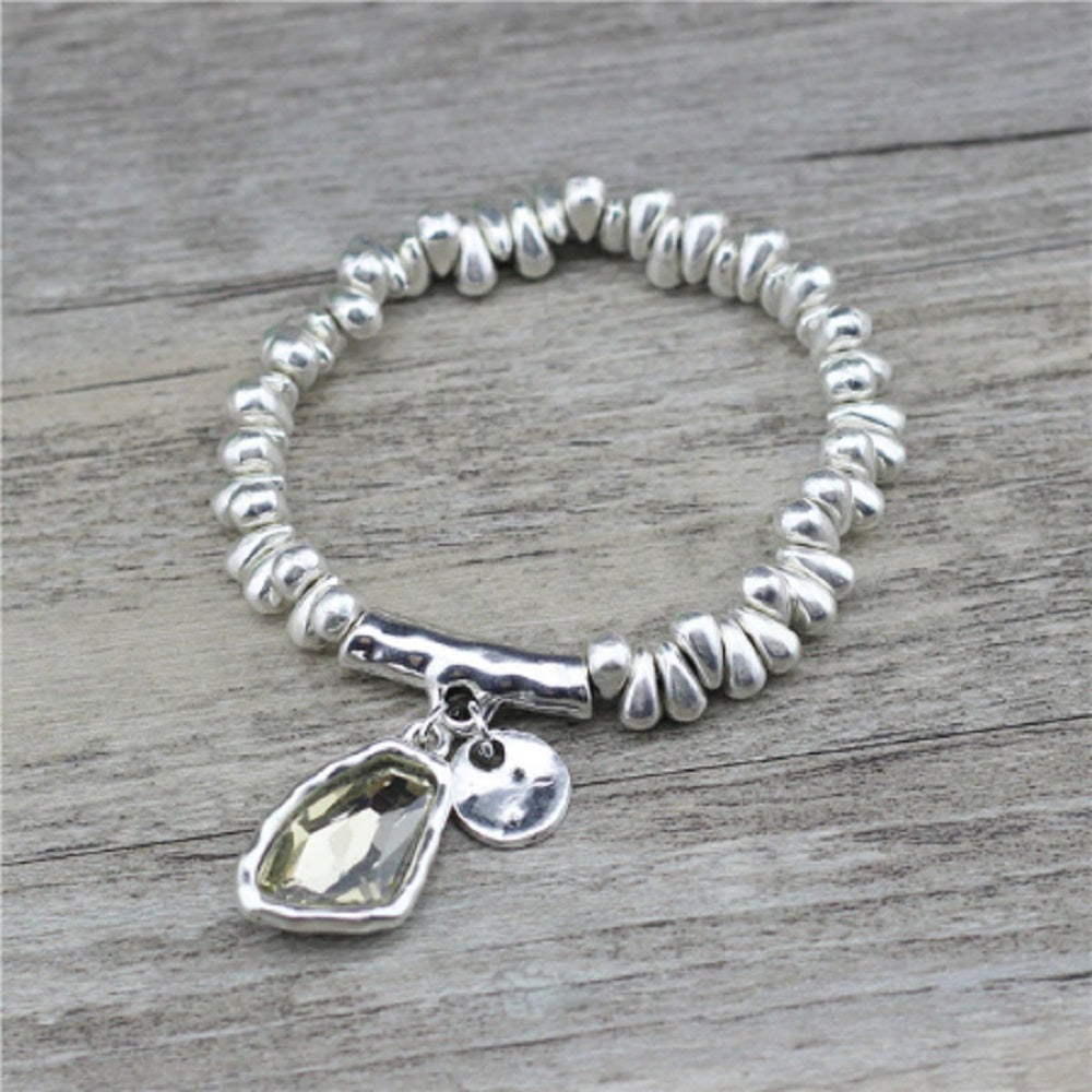 Silver Pebbles Expandable Crystal Charm Bracelets