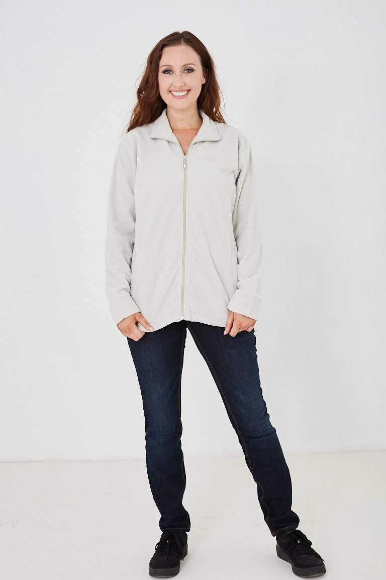 Cream High Neck Zip Up Fleece Jacket