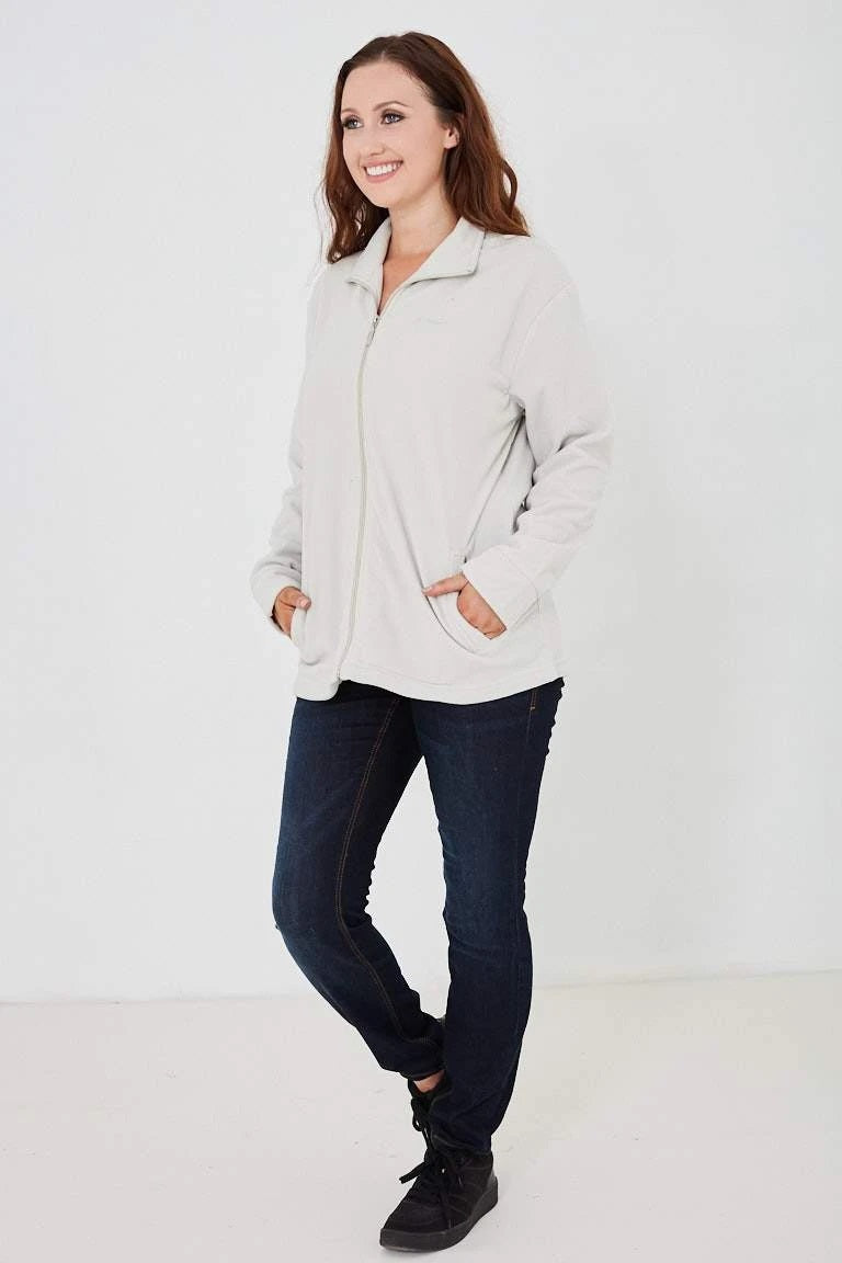 Cream High Neck Zip Up Fleece Jacket