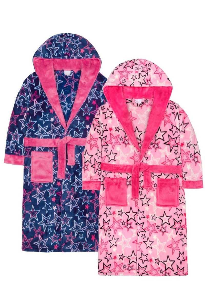 Girls Star Print Soft Fleece Dressing Gown