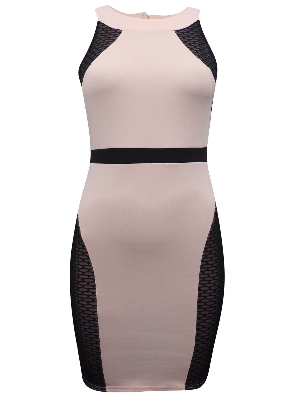 Ladies Nude & Black Panelled Scuba Bodycon Dress