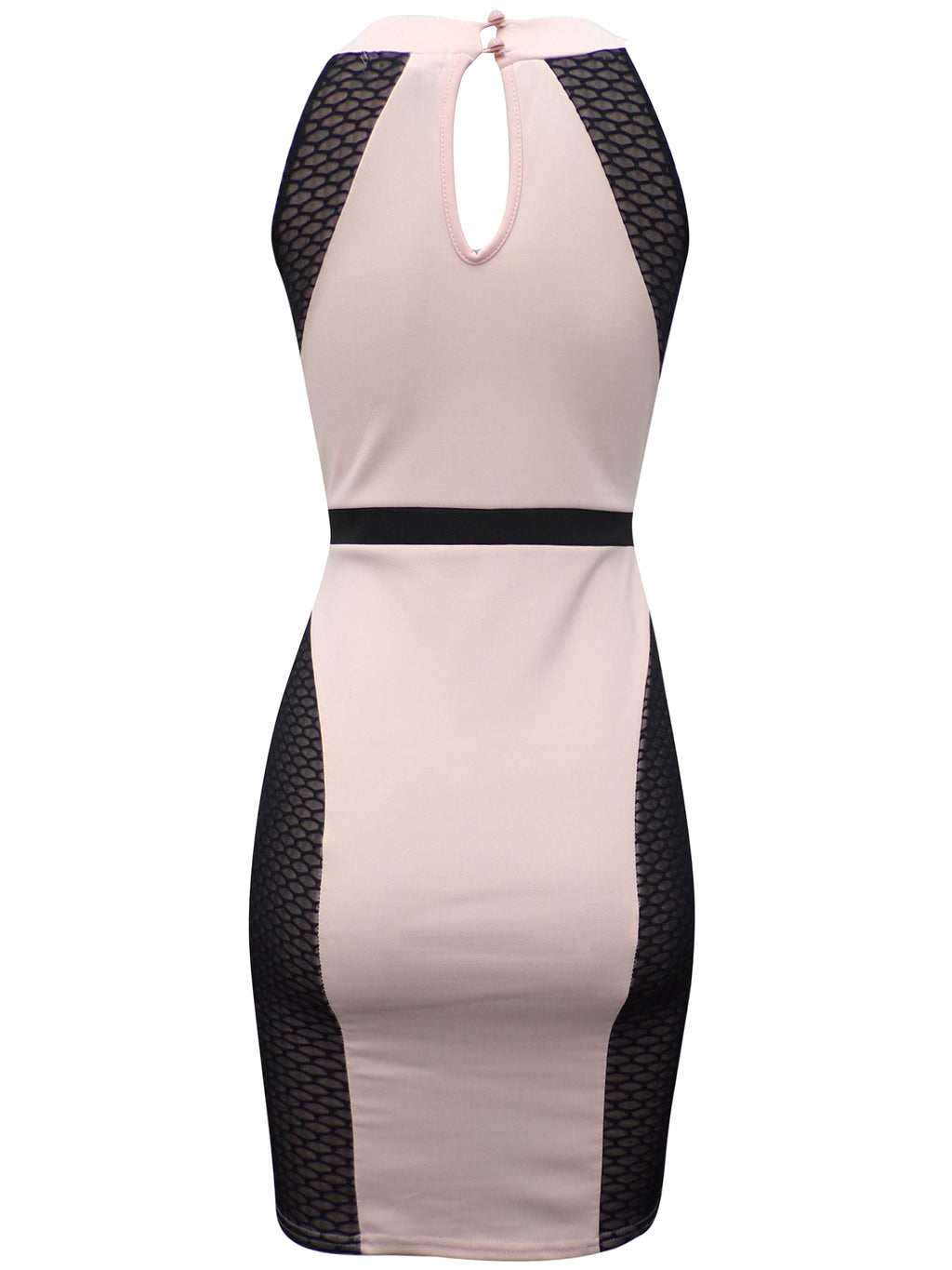 Ladies Nude & Black Panelled Scuba Bodycon Dress