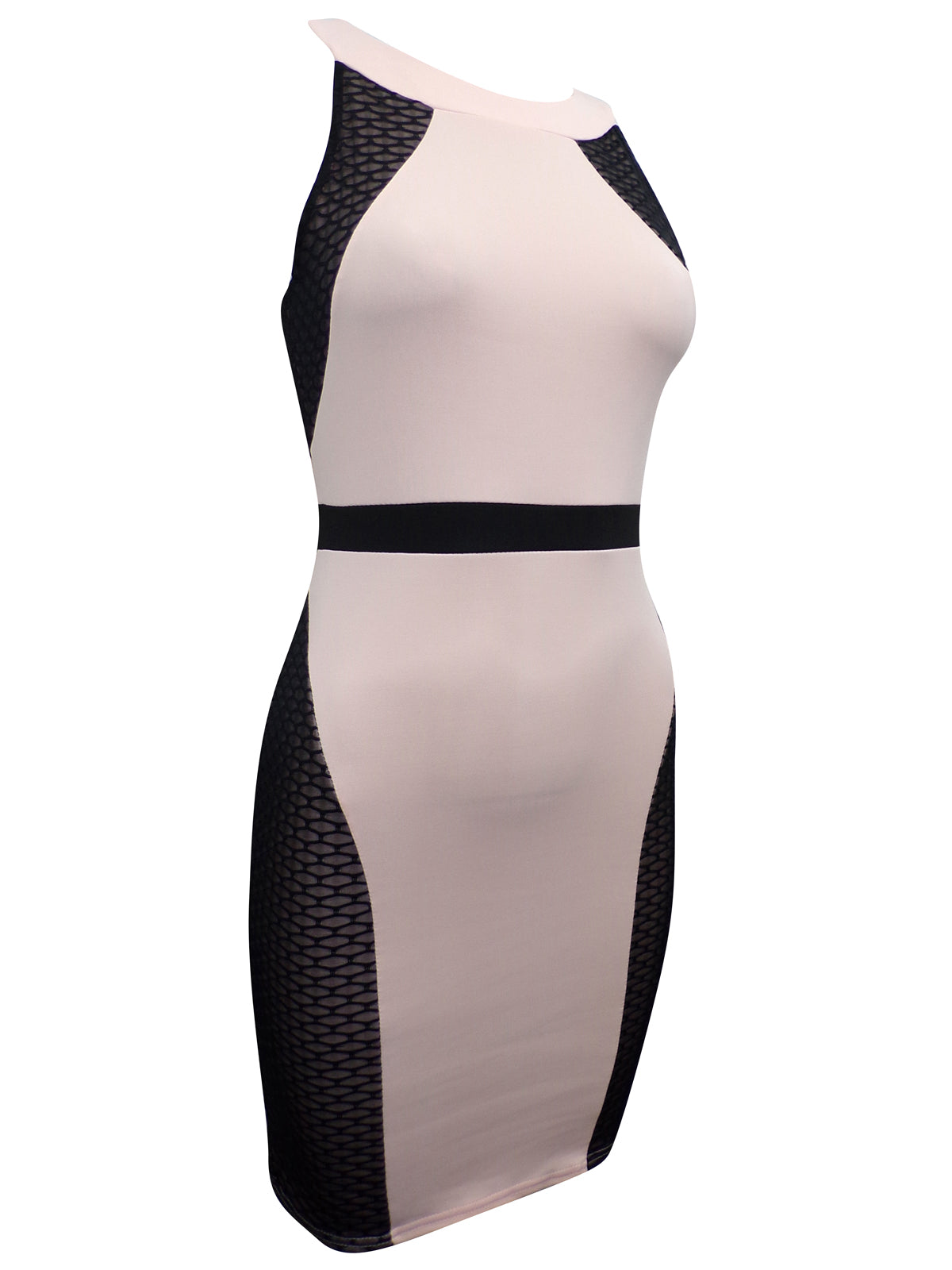 Ladies Nude & Black Panelled Scuba Bodycon Dress
