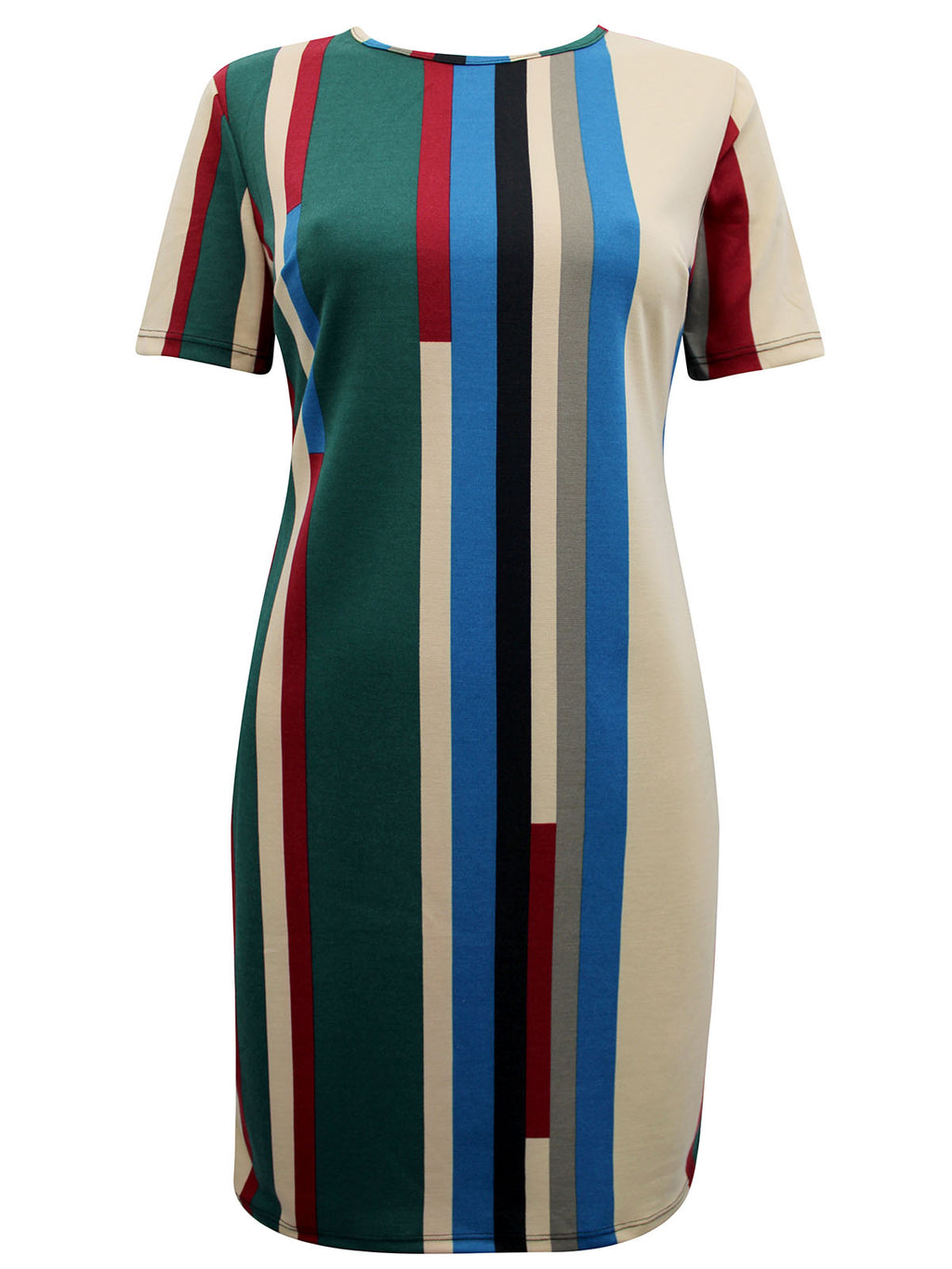 Ladies Multi Color Block Striped Tunic Short Sleeve Dress