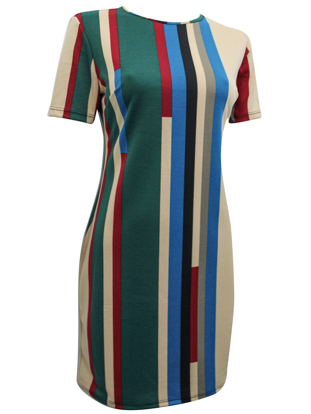 Ladies Multi Color Block Striped Tunic Short Sleeve Dress