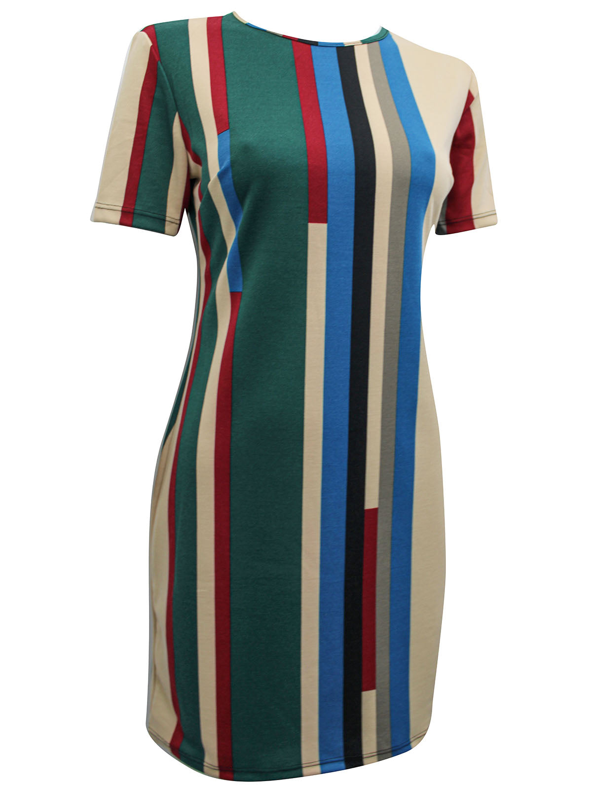 Ladies Multi Color Block Striped Tunic Short Sleeve Dress